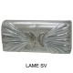 Evening Bag - Satin Pleated W/ Rhinestone Accent Charm - Metallic Silver - BG-EBS1156SV